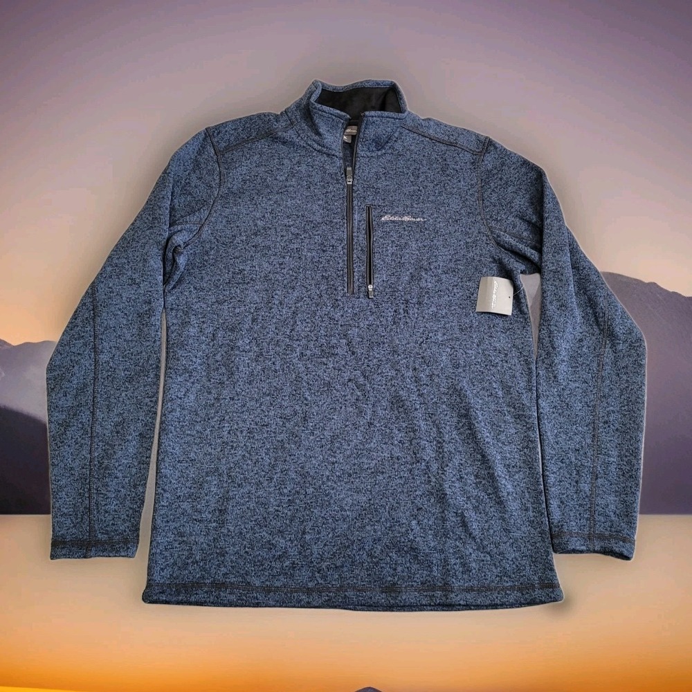 🌳NWT Eddie Bauer Sweater Mens‎ L-Tall Navy Heather Mt Radiator ½‑Zip Pullover